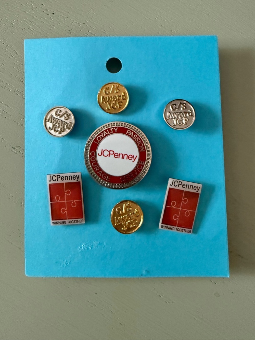 Lot of 7 Vintage JC Penney Employee Pins Customer Service Award Winning Together